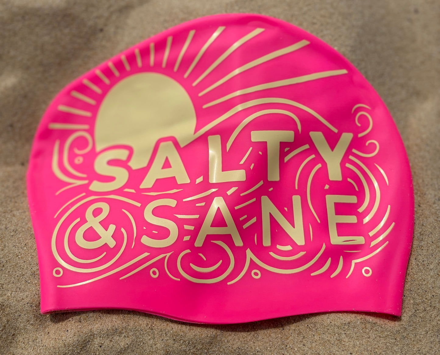Pink long hair silicone swim hat by Salty & Sane